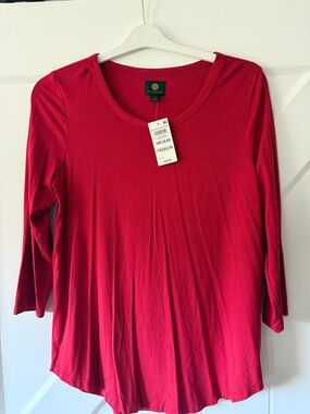 JM Collection Red Scoop Neck Long Sleeve Top
